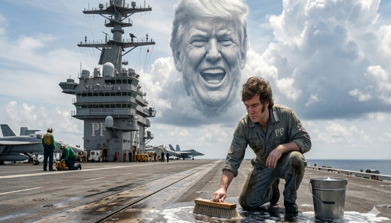 Milei lame el portaaviones nuclear USS Nimitz: otra muestra de genuflexión ante un Trump pedófilo y genocida