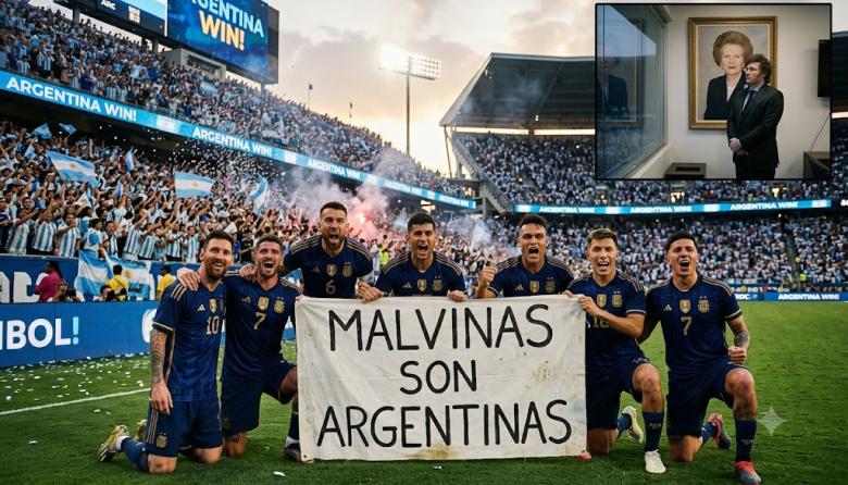 ¡Para vos, Milei! los jugadores recordaron a los soldados caídos y exhibieron una bandera "Las Malvinas son Argentinas"