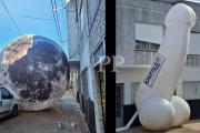 "Se robaron la luna": denunció una estafa y protestó con un particular inflable gigante