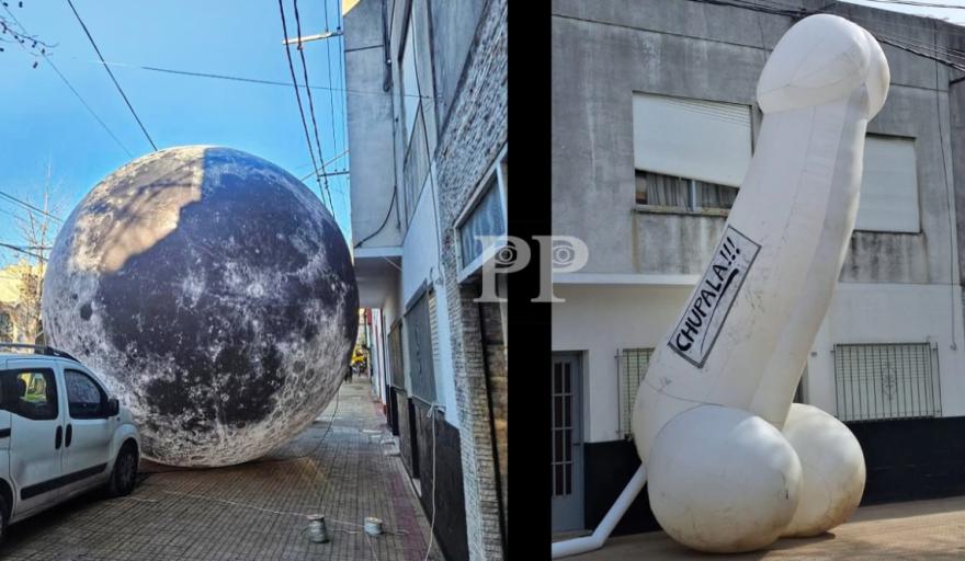 "Se robaron la luna": denunció una estafa y protestó con un particular inflable gigante